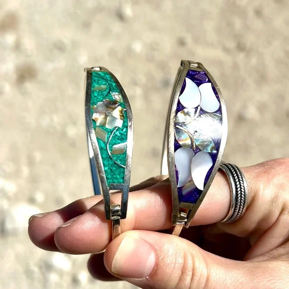 Turquoise Mexican Vintage Sterling Silver Cuff Bracelet 7” - Picture 10 of 12